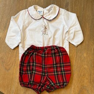 Bailey Boys holiday White Top and Red Plaid Bloomers